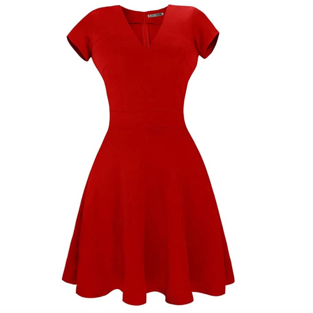V Neck Red Classic Dress